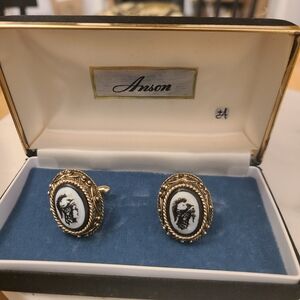 Anson Gold-Tone Black & White Cameo Oval Cufflinks